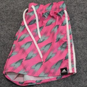 Adidas Primegreen Swim Shorts Mens Small Pink Abstract‎ Print 3-Stripe Trunks